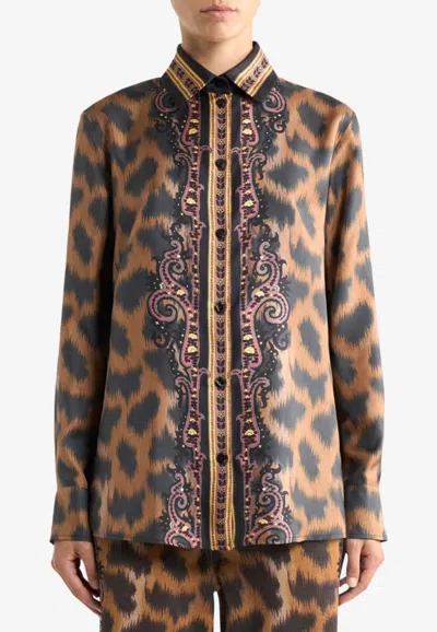 Etro Silk Animal Paisley-detail Shirt In Brown