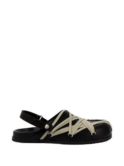 Rick Owens Megalace Mule Granola Black Leather Sandals