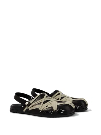 Rick Owens Megalace Mule Granola Black Leather Sandals