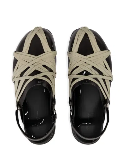 Rick Owens Megalace Mule Granola Black Leather Sandals