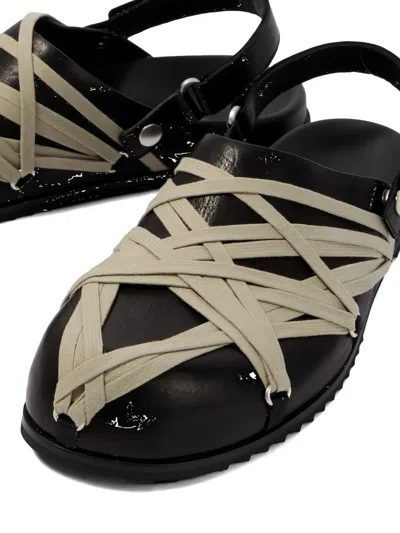 Rick Owens Megalace Mule Granola Black Leather Sandals