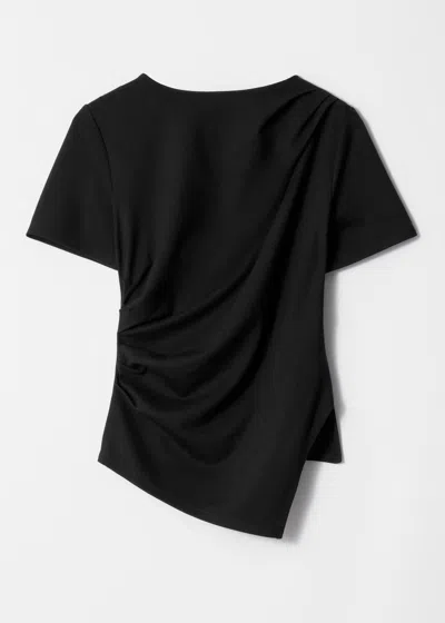 & Other Stories Jersey T-shirt With Drape Front And Asymmetric Split Hem In Black