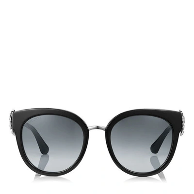 Jimmy Choo Jade Black And Palladium Oversized Sunglasses With Clip On Earrings In E9o Dark Grey Shaded
