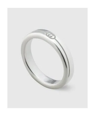 Gucci Diagonal Interlocking G Thin Ring In White