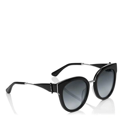 Shop Jimmy Choo Jade Black And Palladium Oversized Sunglasses With Clip On Earrings In Efu Grey Shaded Silver Mirror