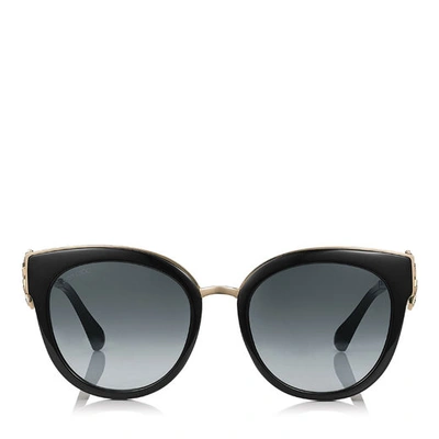 Shop Jimmy Choo Jade Black And Gold Oversized Sunglasses With Clip On Earrings In E9o Dark Grey Shaded