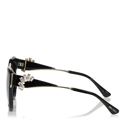 Shop Jimmy Choo Jade Black And Gold Oversized Sunglasses With Clip On Earrings In E9o Dark Grey Shaded