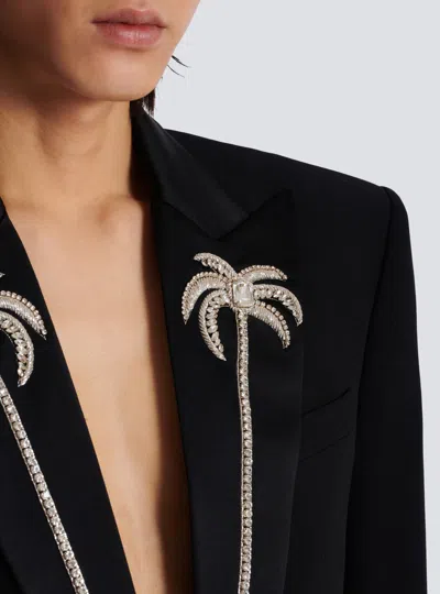 Balmain 1-button Jacket With Embroidered Palm Tree Collar In Black