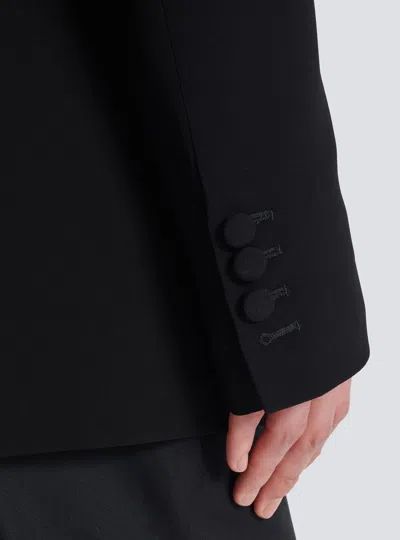 Balmain 1-button Jacket With Embroidered Palm Tree Collar In Black