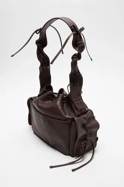 Acne Studios Ruffled Drawstring Shoulder Bag In Brown