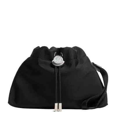 Moncler Compact Handheld Pouch Handbag With Logo Detail In Black