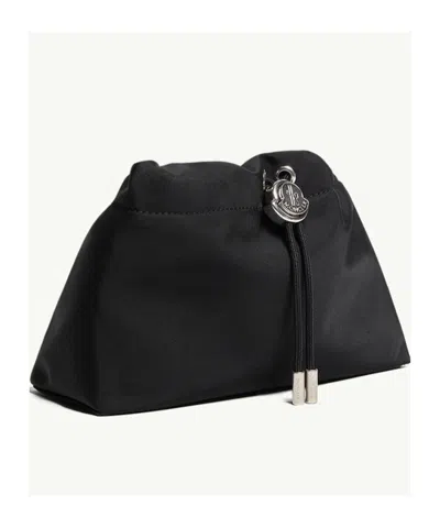 Moncler Compact Handheld Pouch Handbag With Logo Detail In Black