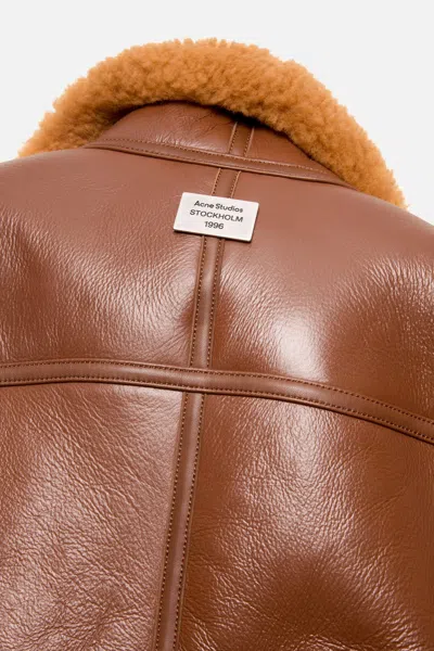 Acne Studios Mens Rust Brown Contrast-collar Leather Shearling Biker Jacket In Brown