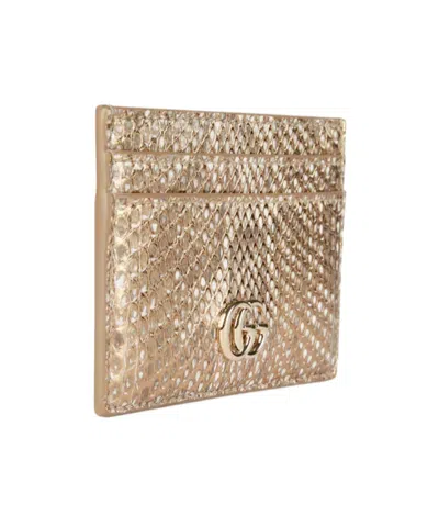 Gucci Gg Marmont Python Card Case In Gold