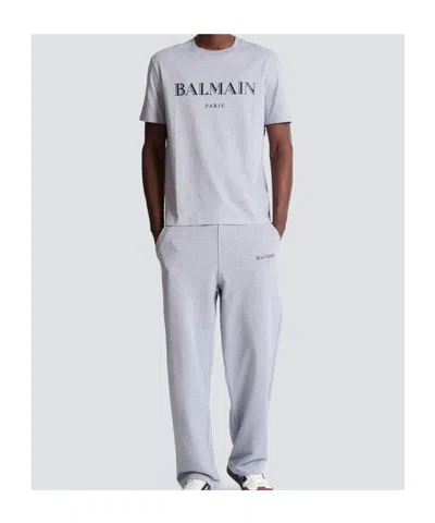 Balmain Printed Cotton T-shirt In Blue