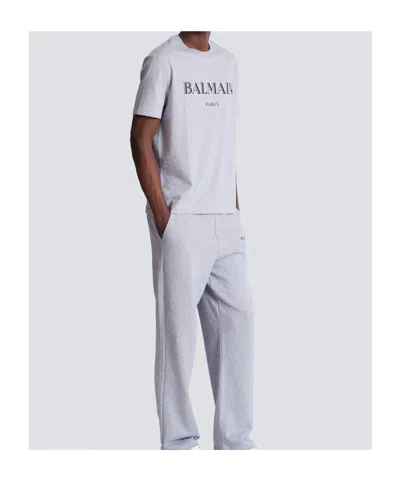 Balmain Printed Cotton T-shirt In Blue