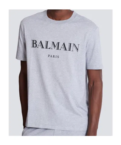Balmain Printed Cotton T-shirt In Blue