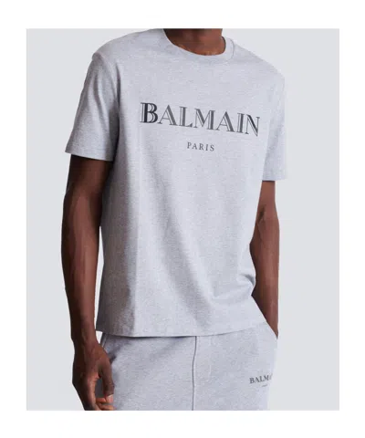 Balmain Printed Cotton T-shirt In Blue