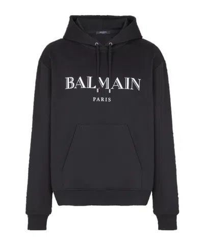 Balmain Logo Printed Drawstring Sweatshirt In Black