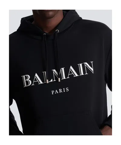 Balmain Logo Printed Drawstring Sweatshirt In Black