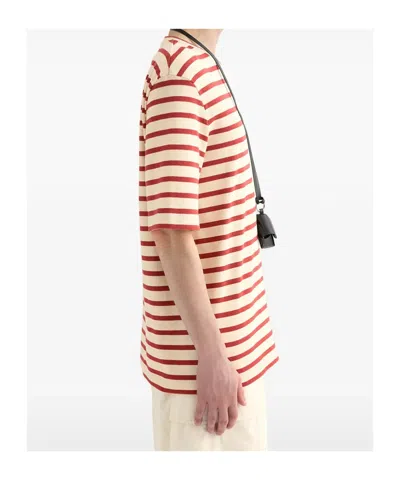 Jil Sander Striped-pattern Logo-patch T-shirt In Red