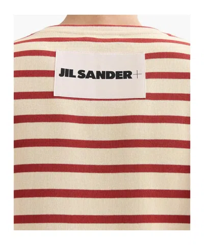Jil Sander Striped-pattern Logo-patch T-shirt In Red