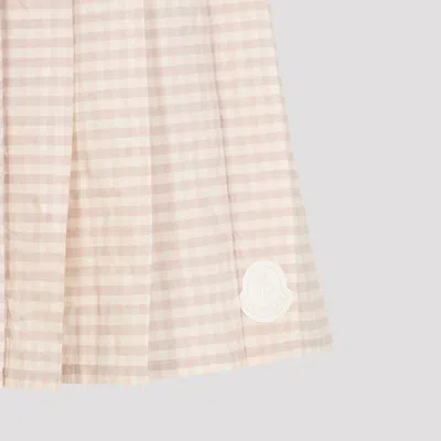 Moncler Checked Pleated Mid Rise Cotton Polyester Skirt In Pink