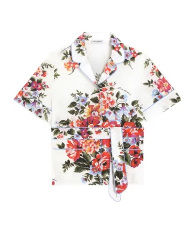 Dolce & Gabbana Oberteil Mit Blumen-print In Neutral