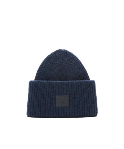 Acne Studios Face Logo Beanie Light Navy Melange In Blue