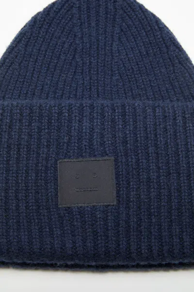 Acne Studios Face Logo Beanie Light Navy Melange In Blue