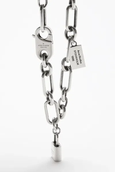 Acne Studios Padlock Chain Necklace In Gray