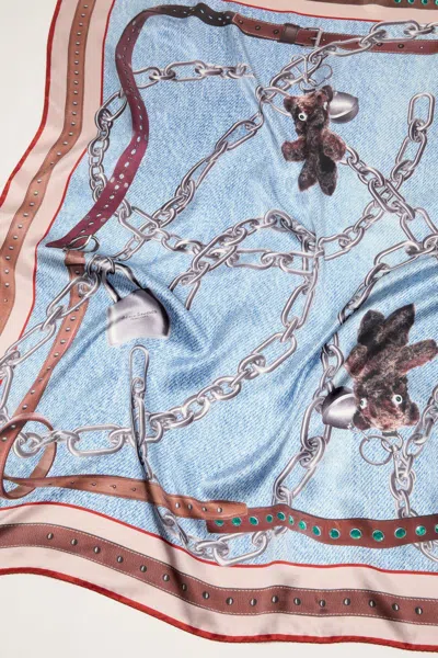 Acne Studios Chain-print Scarf In Blue