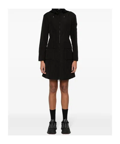 Moncler Mini Drawstring Hooded Jacket With Zip Closure In Black