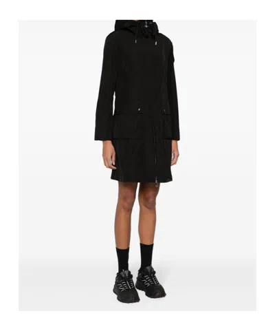 Moncler Mini Drawstring Hooded Jacket With Zip Closure In Black
