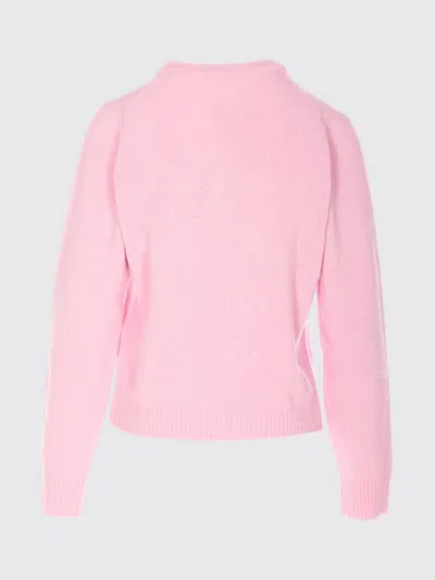 Ganni Graphic Print Long Sleeve Crew Neck Sweater In Pink