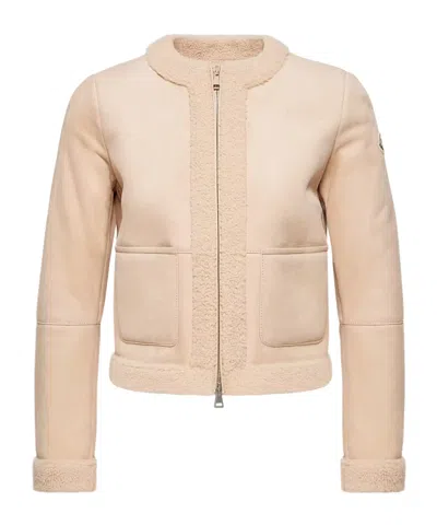 Moncler Shearling-lined Suede Down Jacket In Pink