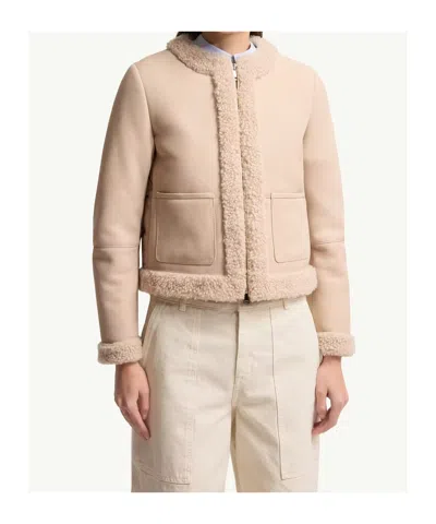Moncler Shearling-lined Suede Down Jacket In Pink