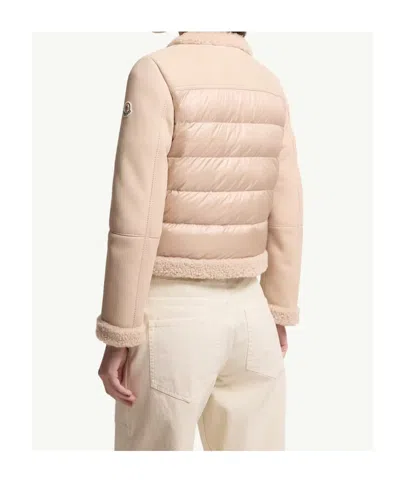 Moncler Shearling-lined Suede Down Jacket In Pink