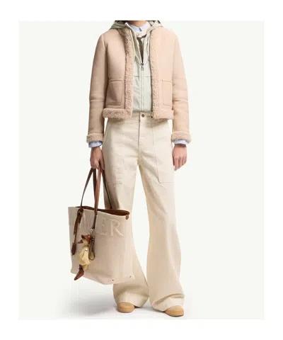 Moncler Shearling-lined Suede Down Jacket In Pink