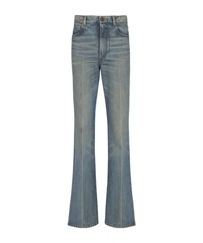 Balmain Flared Denim Trousers Straight Fit Vintage Wash In Blue