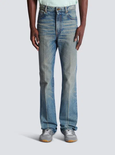 Balmain Flared Denim Trousers Straight Fit Vintage Wash In Blue
