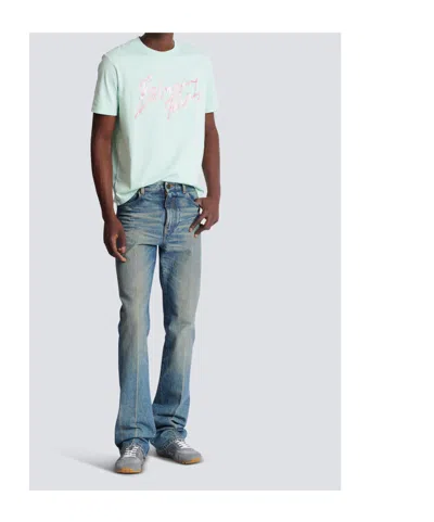 Balmain Flared Denim Trousers Straight Fit Vintage Wash In Blue