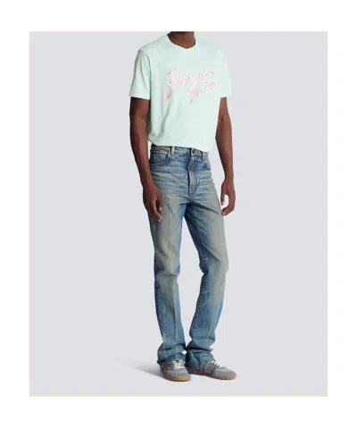 Balmain Flared Denim Trousers Straight Fit Vintage Wash In Blue