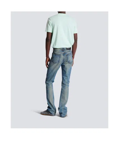 Balmain Flared Denim Trousers Straight Fit Vintage Wash In Blue