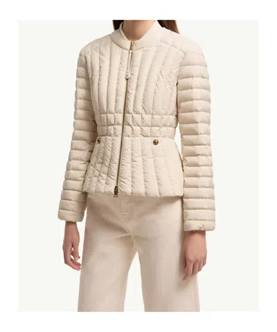 Moncler Menthe Vertical-quilted Short Down Jacket In Neutral