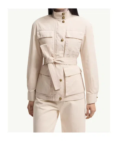 Moncler Maitake Leather-trimmed Jacket In Neutral