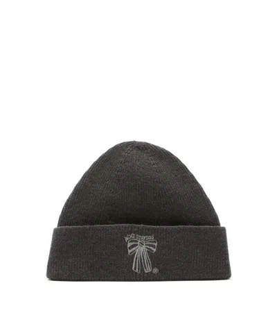 Acne Studios Bow-embroidered Beanie Hat In Gray