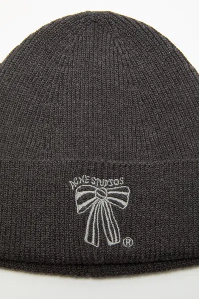 Acne Studios Bow-embroidered Beanie Hat In Gray