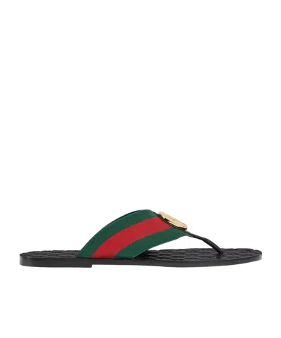 Gucci Web Stripe-embellished Flip Flops In Black