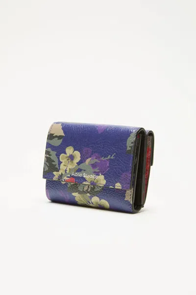 Acne Studios Flower Print Leather Trifold Wallet In Multi